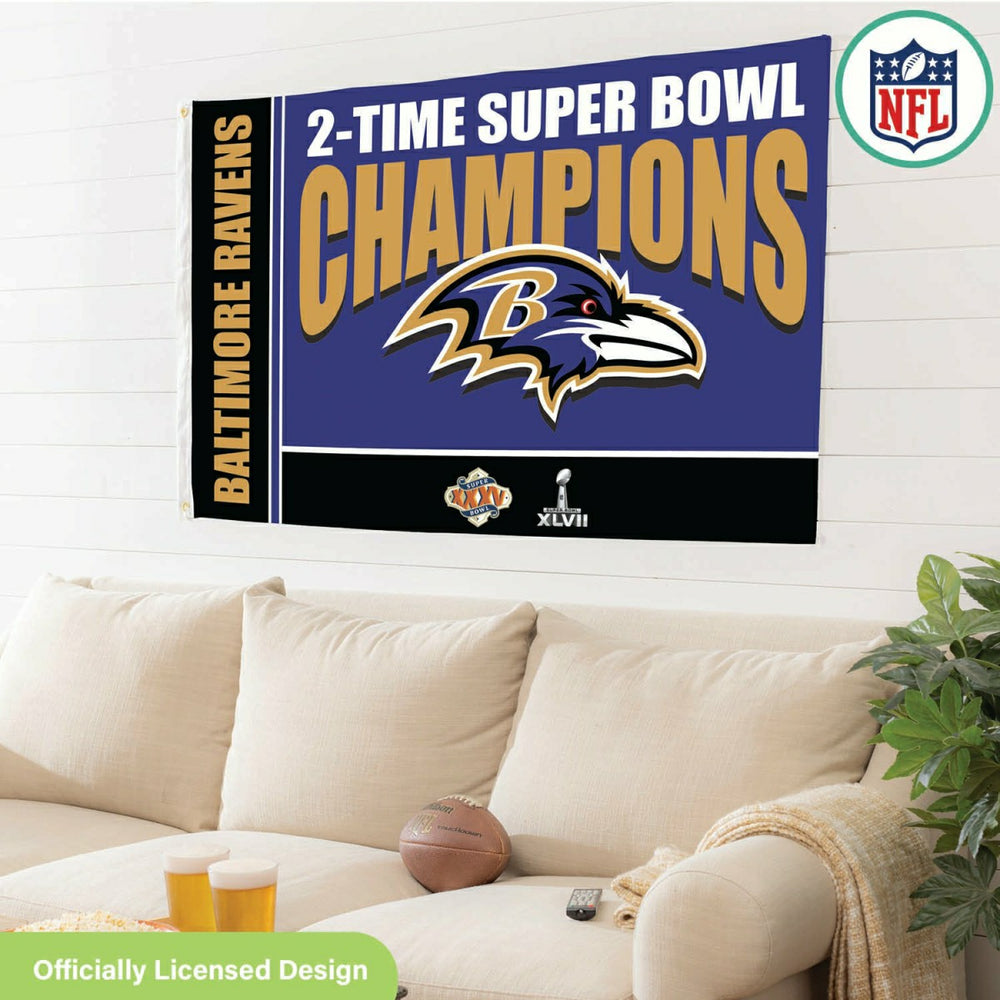 Baltimore Ravens 3X Superbowl Champions Football 3x5 Flag - NFL Home