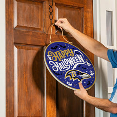 Baltimore Ravens Halloween Round Door Décor with Hanging Rope, 18x18 - NFL Home