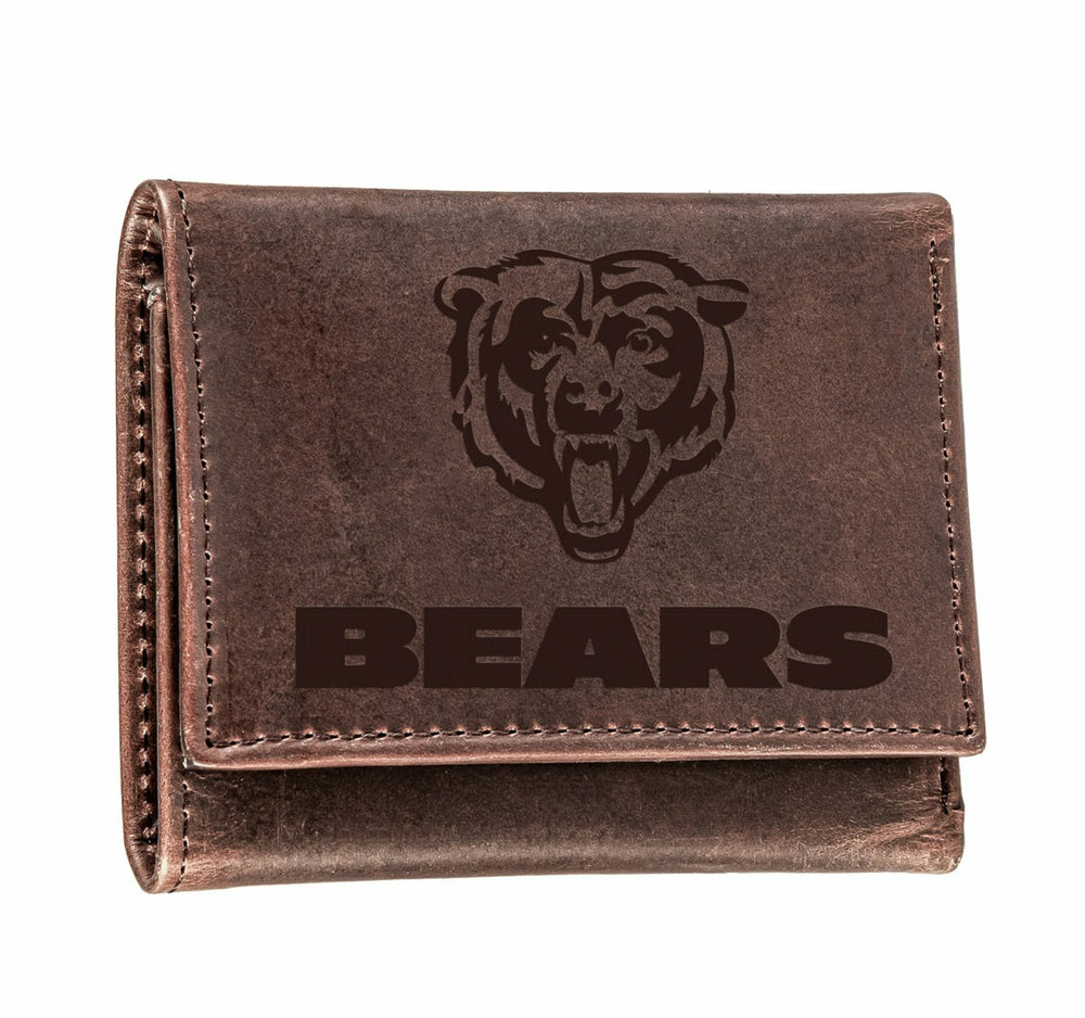 Chicago Bears, Tri-Fold Wallet, Brown, CH, 100% Genuine Leather - NFL Home