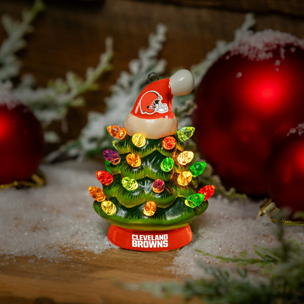 Cleveland Browns 4" Mini LED Tabletop Christmas Tree, Set of 2 - NFL Home