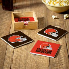 Cleveland Browns Ceramic Coasters Set, 4pcs with Wood Caddy - NFL