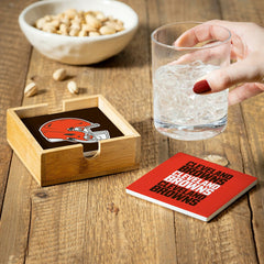 Cleveland Browns Ceramic Coasters Set, 4pcs with Wood Caddy - NFL