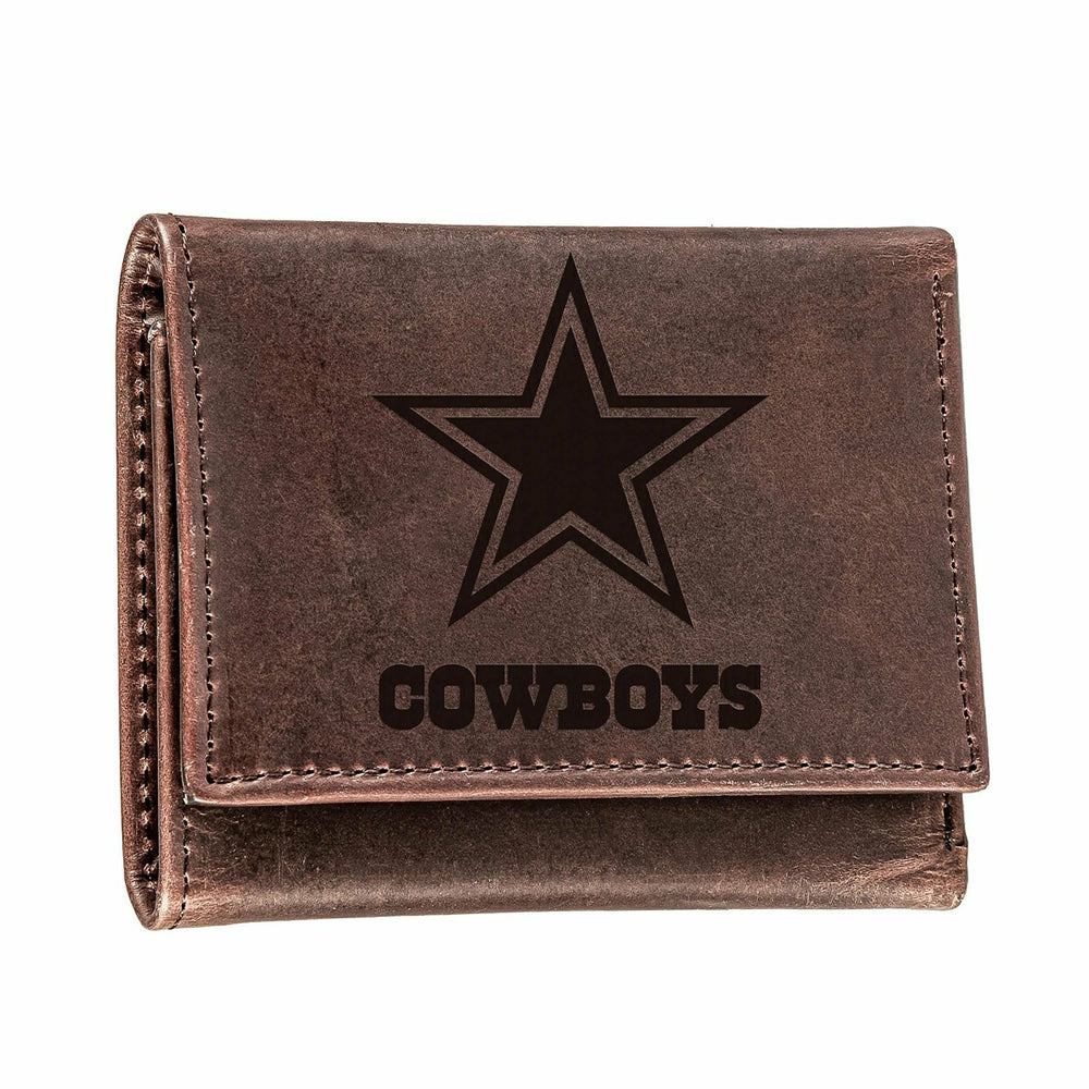 Dallas Cowboys, Tri-Fold Wallet, Brown, CH, 100% Genuine Leather - NFL Home