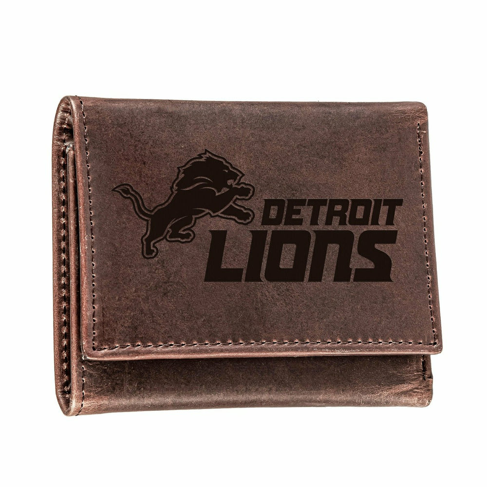 Detroit Lions, Tri-Fold Wallet, Brown, CH, 100% Genuine Leather - NFL Home