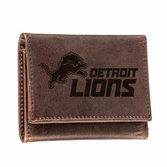 Detroit Lions, Tri-Fold Wallet, Brown, CH, 100% Genuine Leather - NFL Home