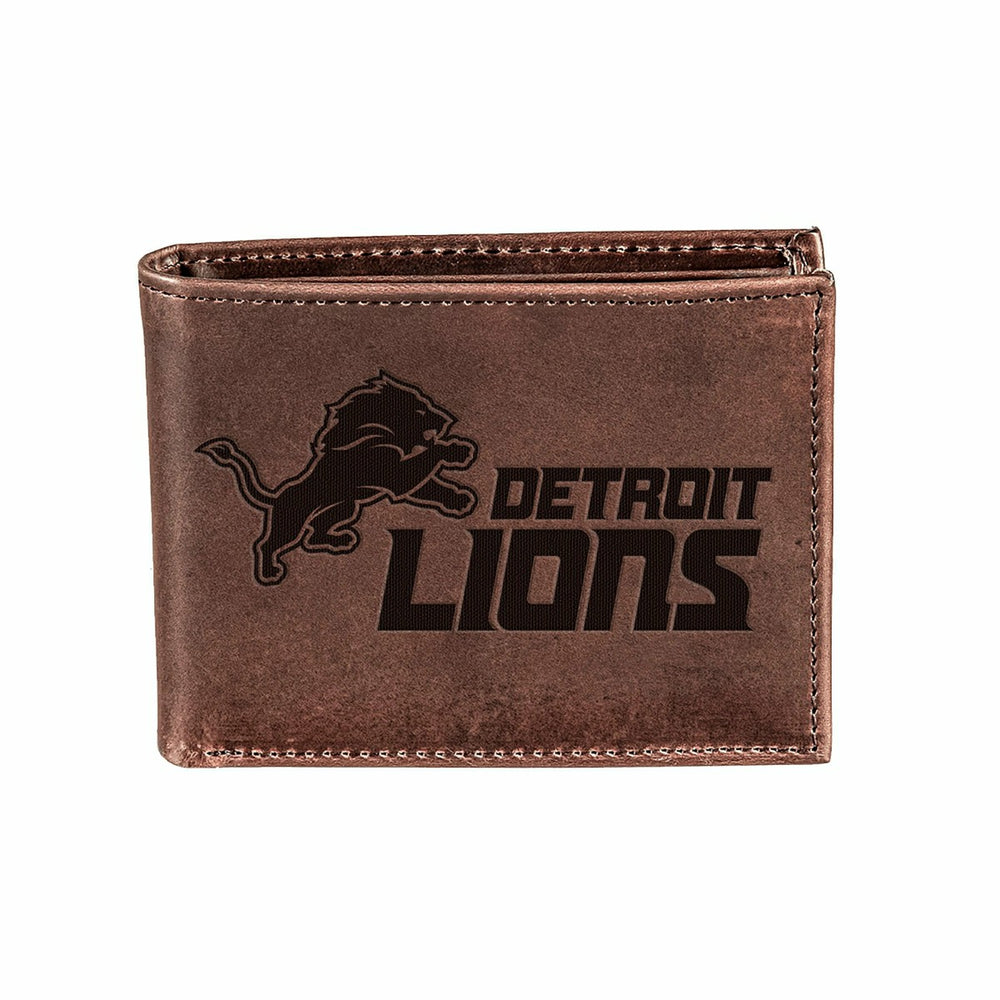Detroit Lions, Bi-Fold Wallet, Brown, CH, 100% Genuine Leather - NFL Home