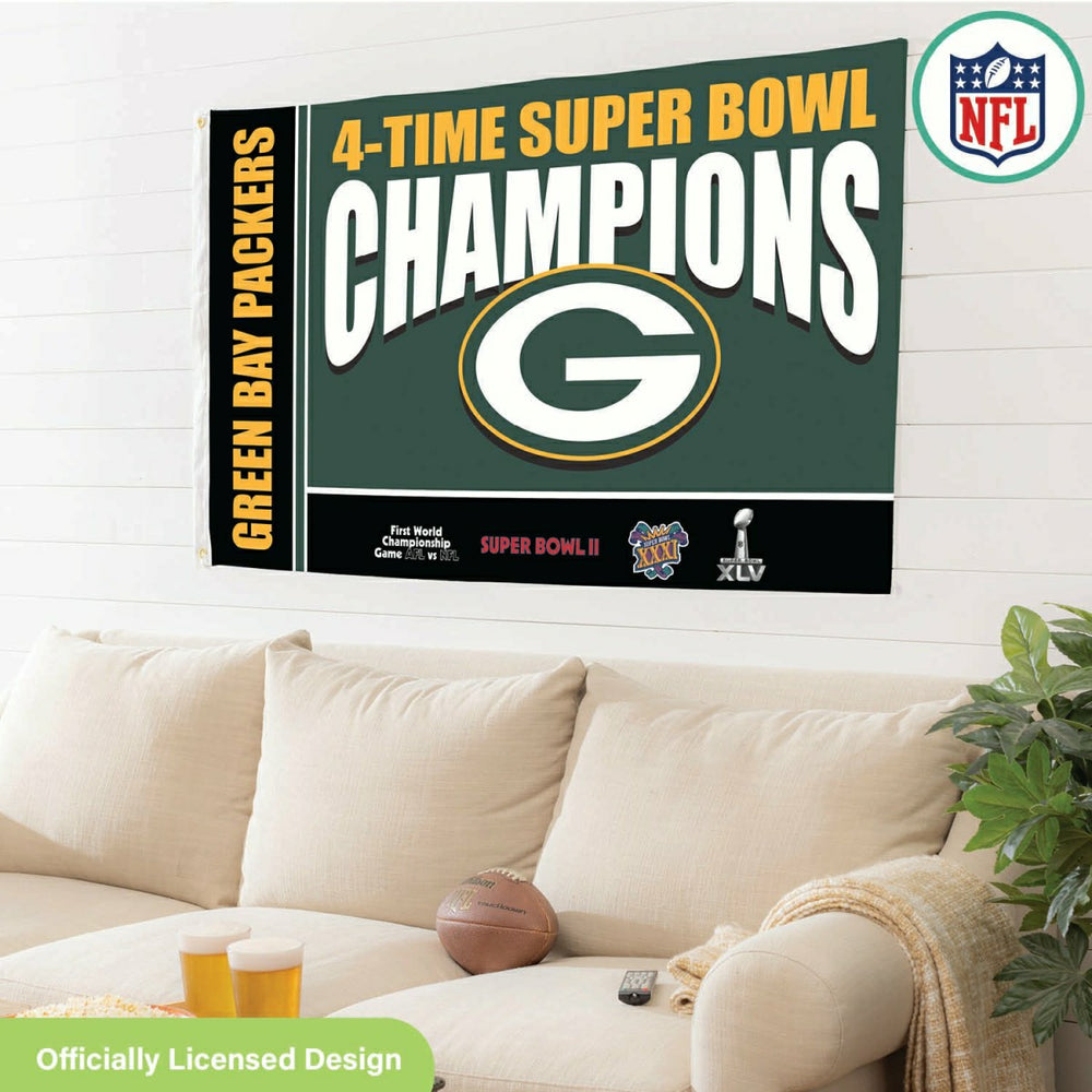 Green Bay Packers 4X Superbowl Champions Football 3x5 Flag - NFL Home