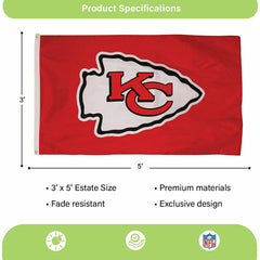 Kansas City Chiefs Single Sided Estate Flag with 2 Grommets, 3'x5' - NFL Home