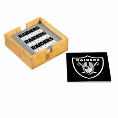 Las Vegas Raiders Ceramic Coasters Set, 4pcs with Wood Caddy - NFL