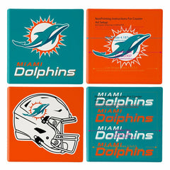 Miami Dolphins Ceramic Coasters Set, 4pcs with Wood Caddy - NFL