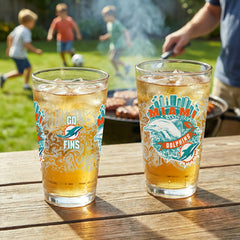 Miami Dolphins 16oz Glass pint, Set of 2 - NFL Home