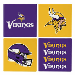 Minnesota Vikings Ceramic Coasters Set, 4pcs with Wood Caddy - NFL
