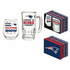 New England Patriots, Stemless 17OZ Wine & Beer 16 OZ Gift Set - NFL