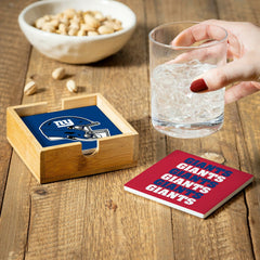 New York Giants Ceramic Coasters Set, 4pcs with Wood Caddy - NFL