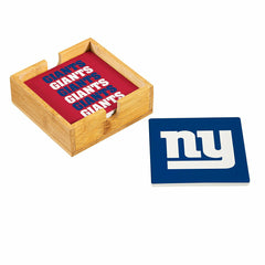 New York Giants Ceramic Coasters Set, 4pcs with Wood Caddy - NFL