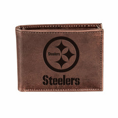 Pittsburgh Steelers, Bi-Fold Wallet, Brown, CH, 100% Genuine Leather - NFL Home