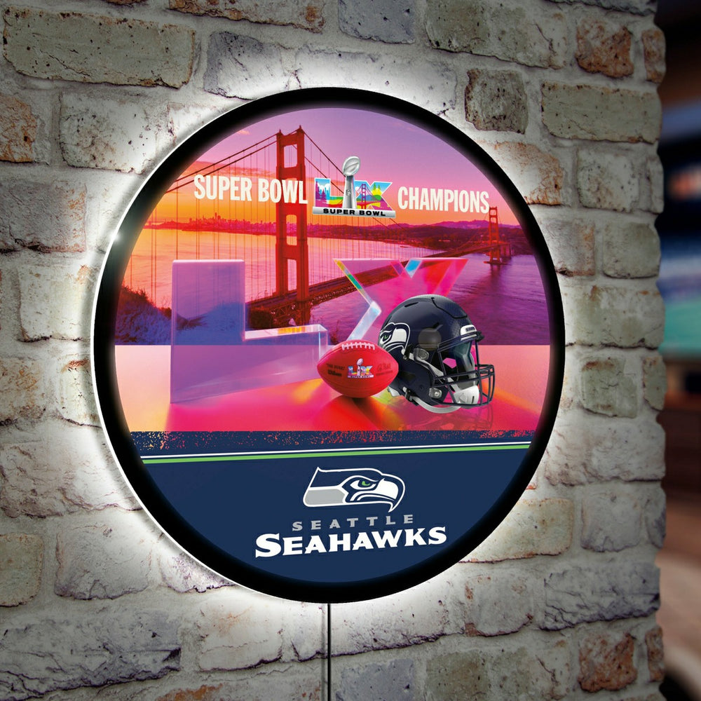 Seattle Seahawks, Super Bowl 60, LED Wall Decor, Football Round, 23" - NFL