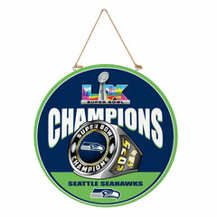 Seattle Seahawks, Super Bowl 60, Ring, Round Door Decor with Hanging R - NFL Home