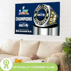 Seattle Seahawks, Super Bowl 60, Ring, Single Sided Flag w/ 2 Grommets - NFL Home
