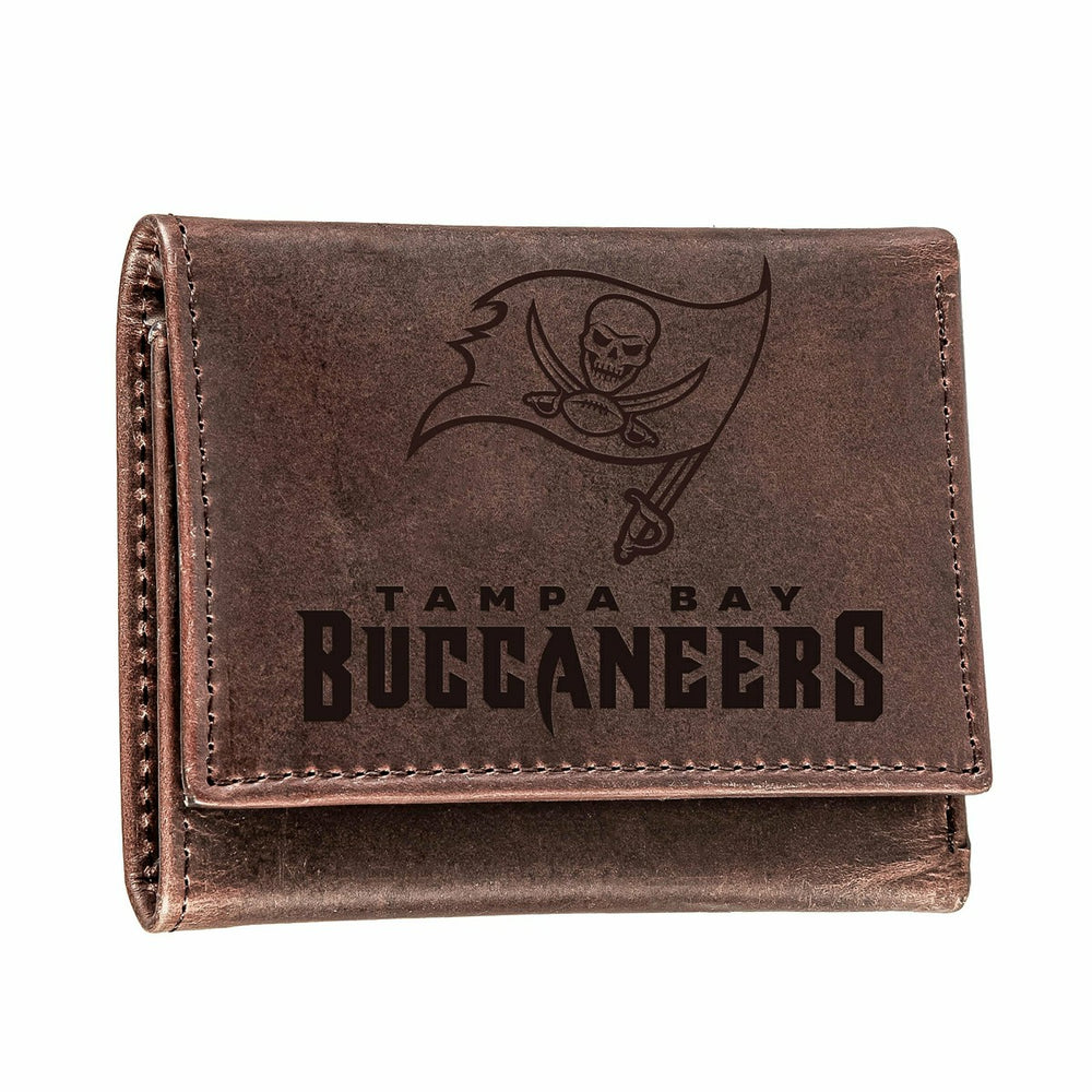 Tampa Bay Buccaneers, Tri-Fold Wallet, Brown, CH, 100% Genuine Leather - NFL Home