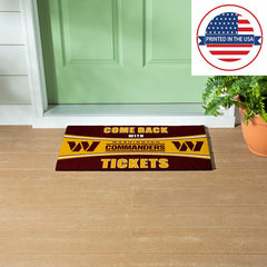 28" x 16" PVC Trapper Mat, Come Back with Tickets, Washington Commande - NFL