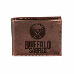 Buffalo Sabres, Bi-Fold Wallet, Brown, CH, 100% Genuine Leather - NHL Home
