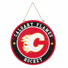 Calgary Flames Round Door Décor with Hanging Rope, 18x18 - NHL Home