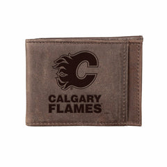 Front Pocket Wallet w/ RFID Blocking, Calgary Flames, Brown - NHL Home
