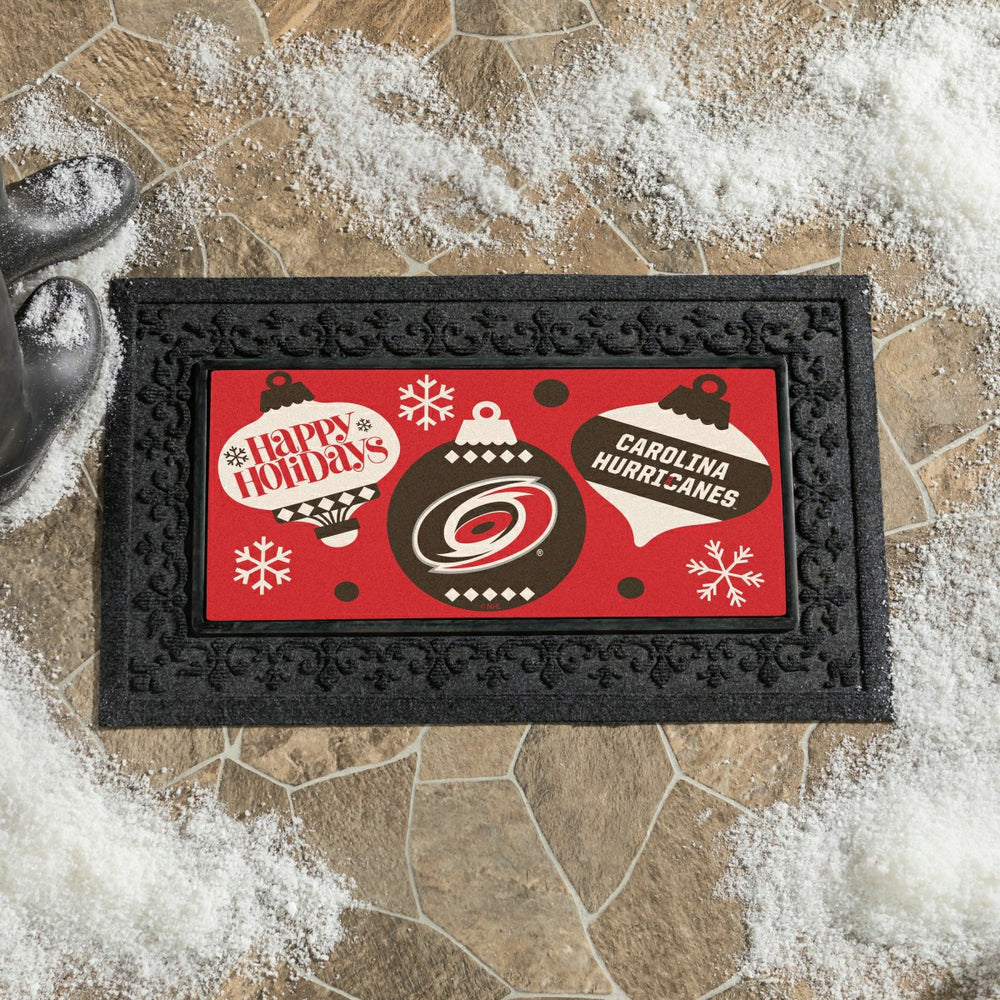 Carolina Hurricanes Holiday Flocked Coir Sassafras Switch Mat, 22"x10" - NHL