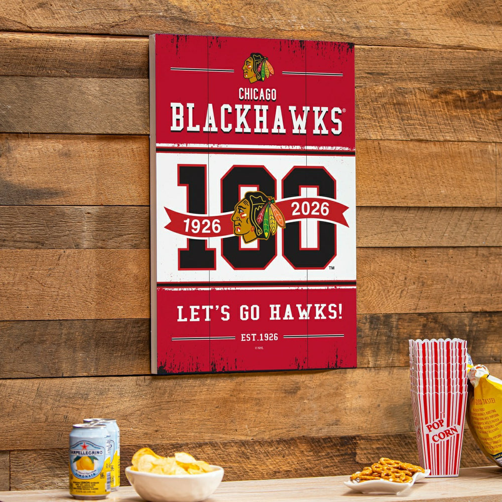 Chicago Blackhawks,100 Anniversary Wood Wall Sign, 16x24 - NHL Home