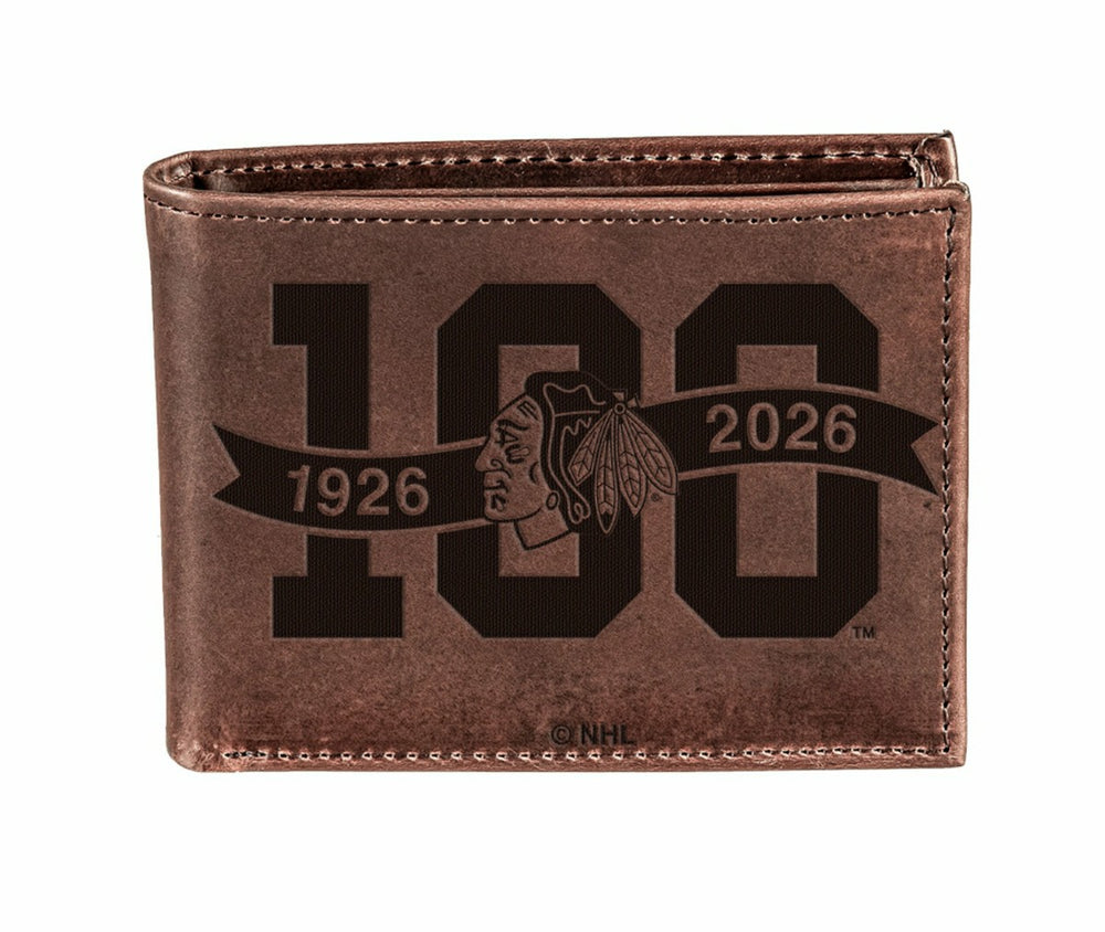Chicago Blackhawks, 100 Anniversary Wallet, Bi-fold, Brown - NHL Home