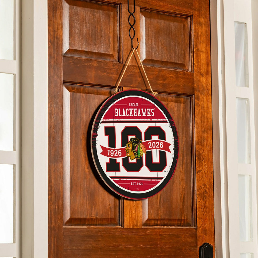 Chicago Blackhawks,100 Anniversary Round Door Decor with Hanging Rope, - NHL Home