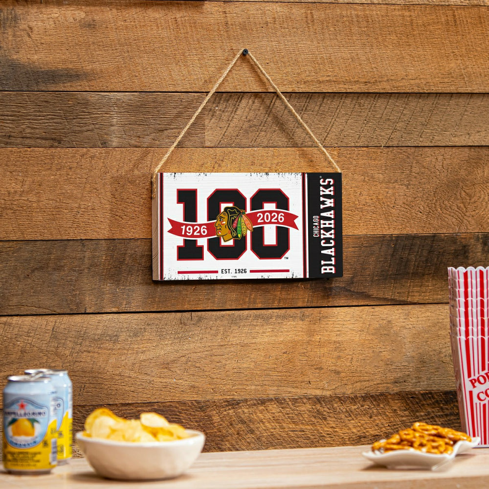 Chicago Blackhawks,100 Anniversary Wood Wall Sign, 6x11 - NHL Home