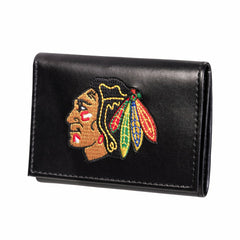 Chicago Blackhawks Black Tri-Fold Embroidered Wallet w/ RFID Blocking - NHL Home
