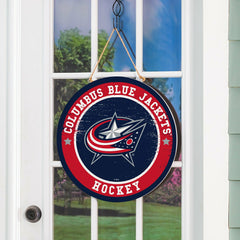 Columbus Blue Jackets Round Door Décor with Hanging Rope, 18x18 - NHL Home