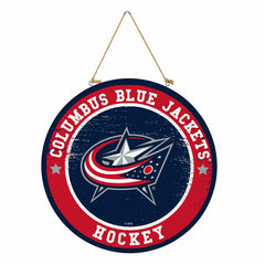 Columbus Blue Jackets Round Door Décor with Hanging Rope, 18x18 - NHL Home