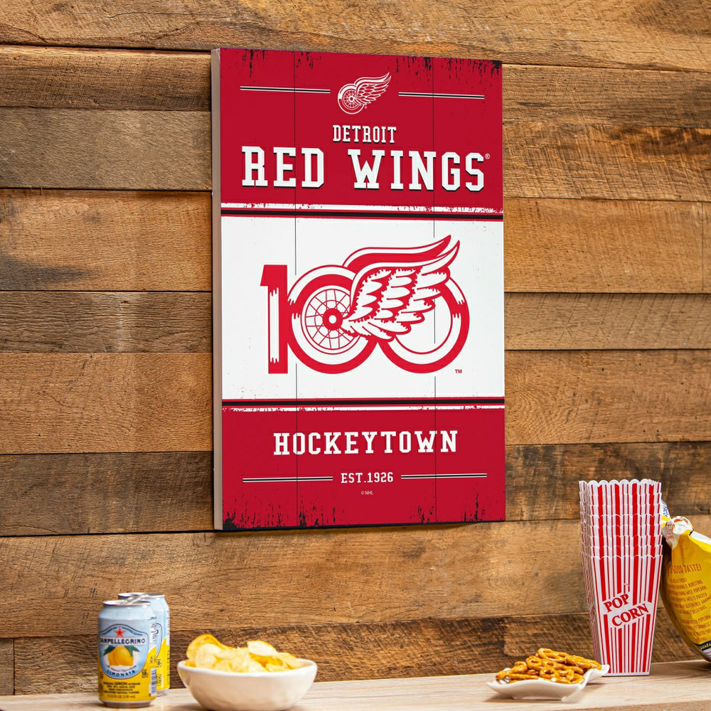 Detroit Red Wings,100 Anniversary Wood Wall Sign, 16x24 - NHL Home
