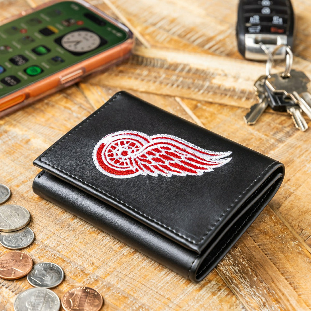 Detroit Red Wings Black Tri-Fold Embroidered Wallet w/ RFID Blocking - NHL Home
