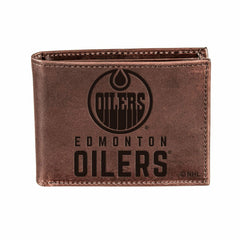 Edmonton Oilers, Bi-Fold Wallet, Brown, CH, 100% Genuine Leather - NHL Home