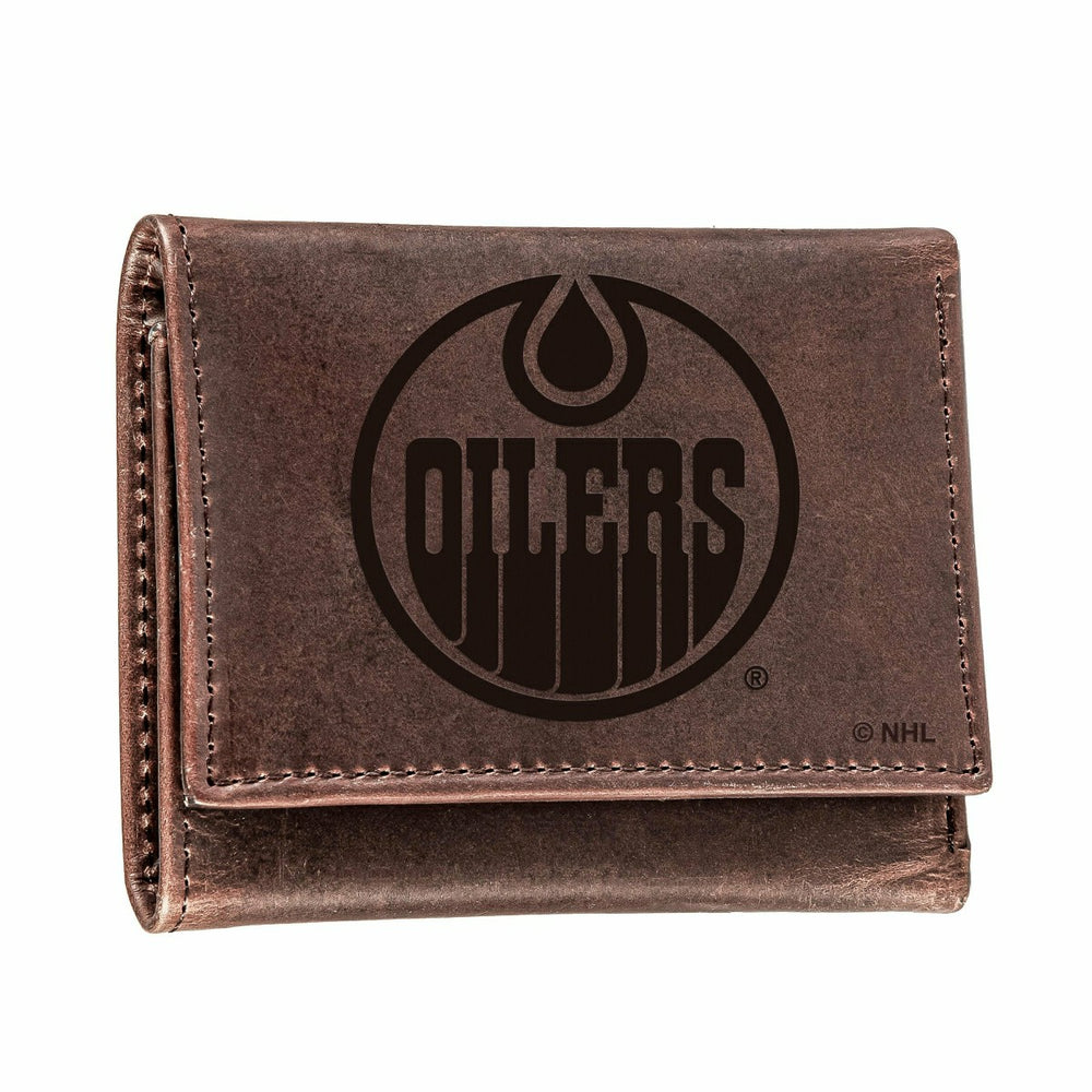 Edmonton Oilers, Tri-Fold Wallet, Brown, CH, 100% Genuine Leather - NHL Home