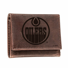 Edmonton Oilers, Tri-Fold Wallet, Brown, CH, 100% Genuine Leather - NHL Home