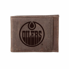 Front Pocket Wallet w/ RFID Blocking, Edmonton Oilers, Brown - NHL Home