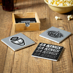 Los Angeles Kings Ceramic Coasters Set, 4pcs with Wood Caddy - NHL Home