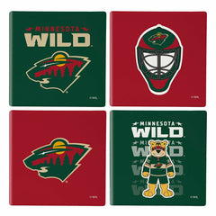Minnesota Wild Ceramic Coasters Set, 4pcs with Wood Caddy - NHL Home