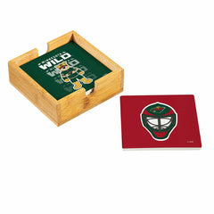 Minnesota Wild Ceramic Coasters Set, 4pcs with Wood Caddy - NHL Home