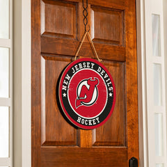 New Jersey Devils Round Door Décor with Hanging Rope, 18x18 - NHL Home