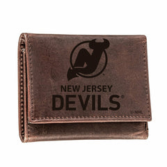 New Jersey Devils, Tri-Fold Wallet, Brown, CH, 100% Genuine Leather - NHL Home