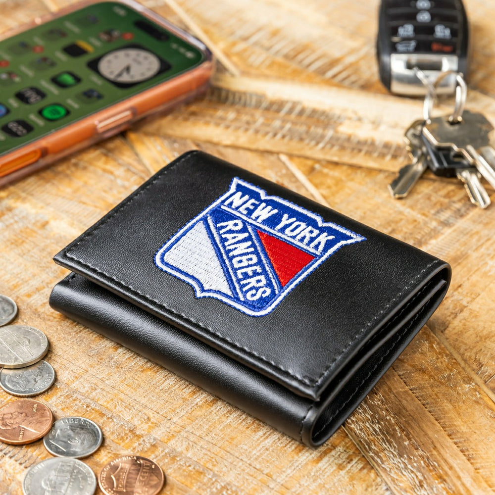New York Rangers Black Tri-Fold Embroidered Wallet w/ RFID Blocking - NHL Home