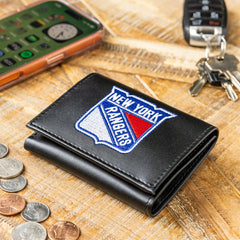 New York Rangers Black Tri-Fold Embroidered Wallet w/ RFID Blocking - NHL Home