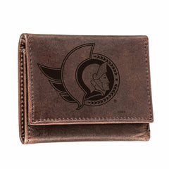 Ottawa Senators, Tri-Fold Wallet, Brown, CH, 100% Genuine Leather - NHL Home